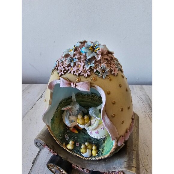 Shabby Chic large egg rabbit Easter spring bunny family chick cart unique decor - Picture 3 of 11